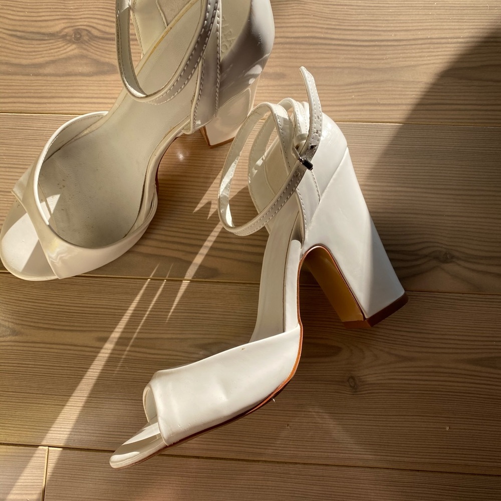 Zara White Patent Peep Toe Heeled Sandals 37